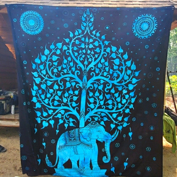 Blue Elephant Tree of Life Tapestry - Picture 2 of 6